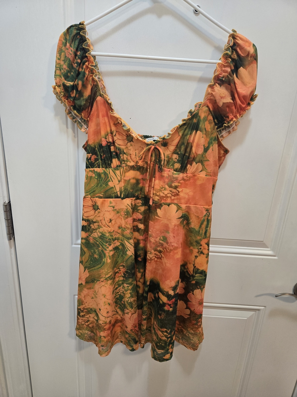 Urban Outfitters Orange & Green Floral Tie-Front Mini Dress